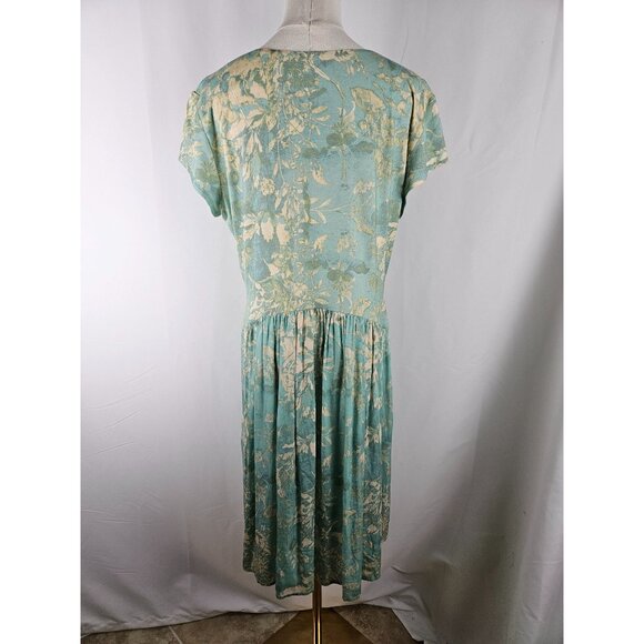 Peruvian Connection White Lotus Dress Large Midi Aqua Fit And Flare Floral Boho - Picture 6 of 10